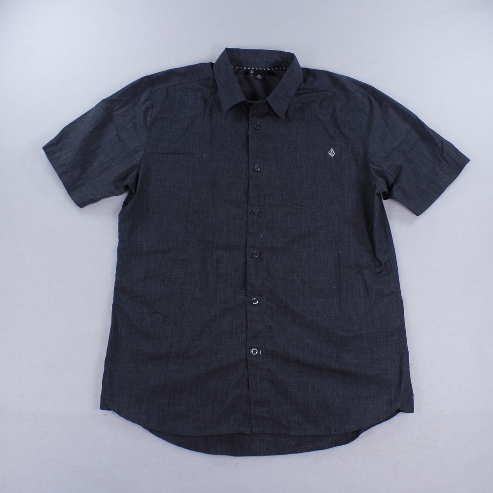 Volcom Men's X Factor Heather Short Sleeve Button Up Shirt Shadow Gray Medium